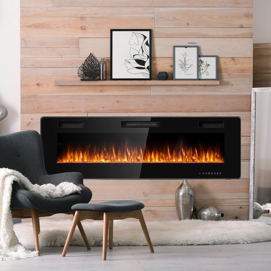 60 Inch Ultra Thin Electric Fireplace with 2 Heat Settings, Black Fireplaces   at Gallery Canada