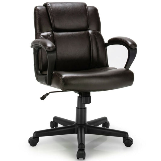 Adjustable Leather Executive Office Chair Computer Desk Chair with Armrest, Brown Executive Chairs   at Gallery Canada