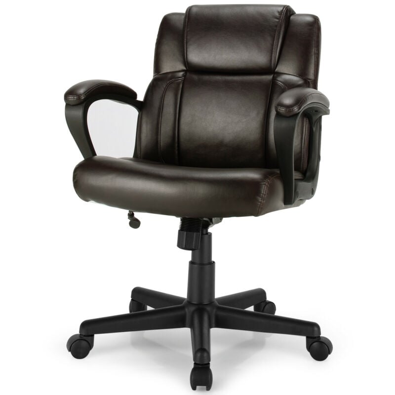 Adjustable Leather Executive Office Chair Computer Desk Chair with Armrest, Brown Executive Chairs   at Gallery Canada