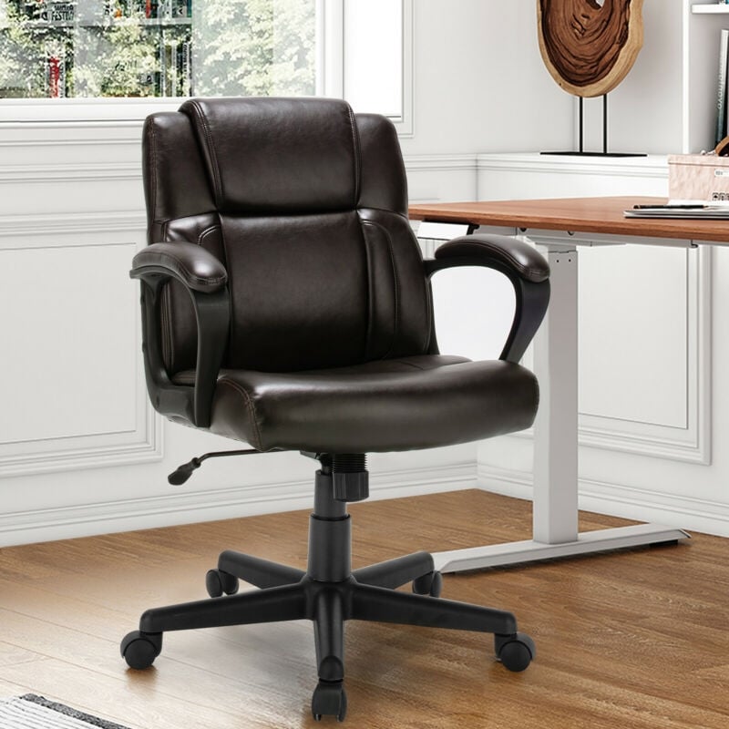 Adjustable Leather Executive Office Chair Computer Desk Chair with Armrest, Brown Executive Chairs   at Gallery Canada