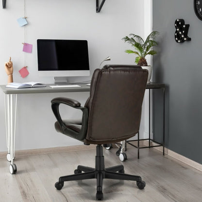 Adjustable Leather Executive Office Chair Computer Desk Chair with Armrest, Brown Executive Chairs   at Gallery Canada