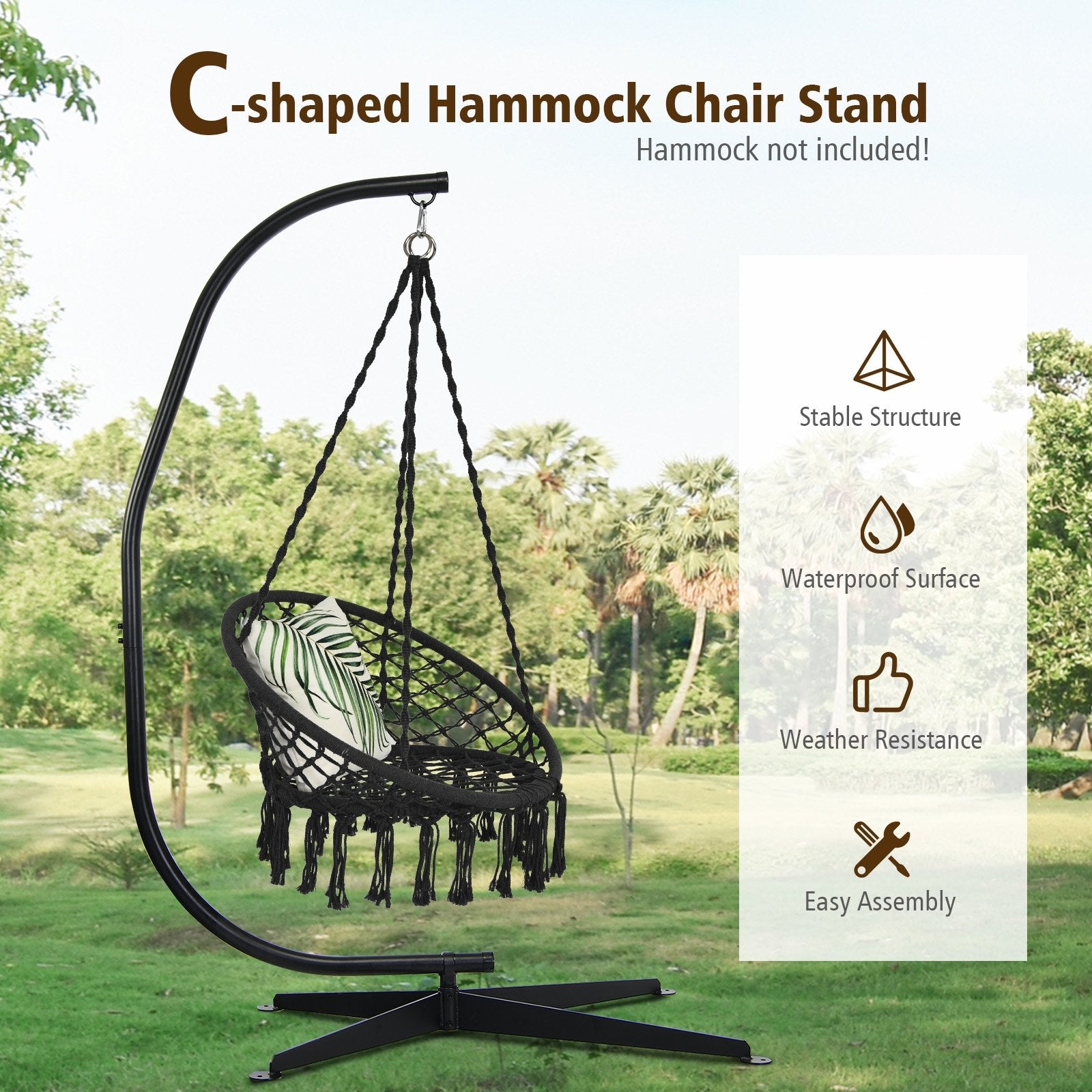 Solid Steel C Hammock Frame Stand, Black Hammocks   at Gallery Canada