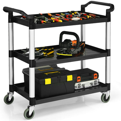 3-Shelf Utility Service Cart Aluminum Frame 490lbs Capacity with Casters, Black Kitchen Islands & Carts   at Gallery Canada