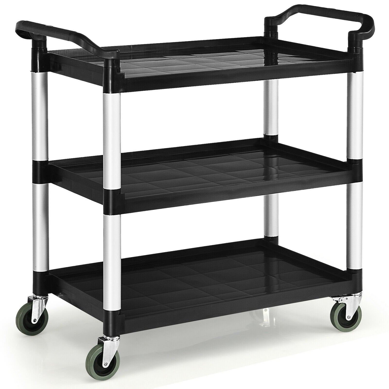 3-Shelf Utility Service Cart Aluminum Frame 490lbs Capacity with Casters, Black Kitchen Islands & Carts   at Gallery Canada