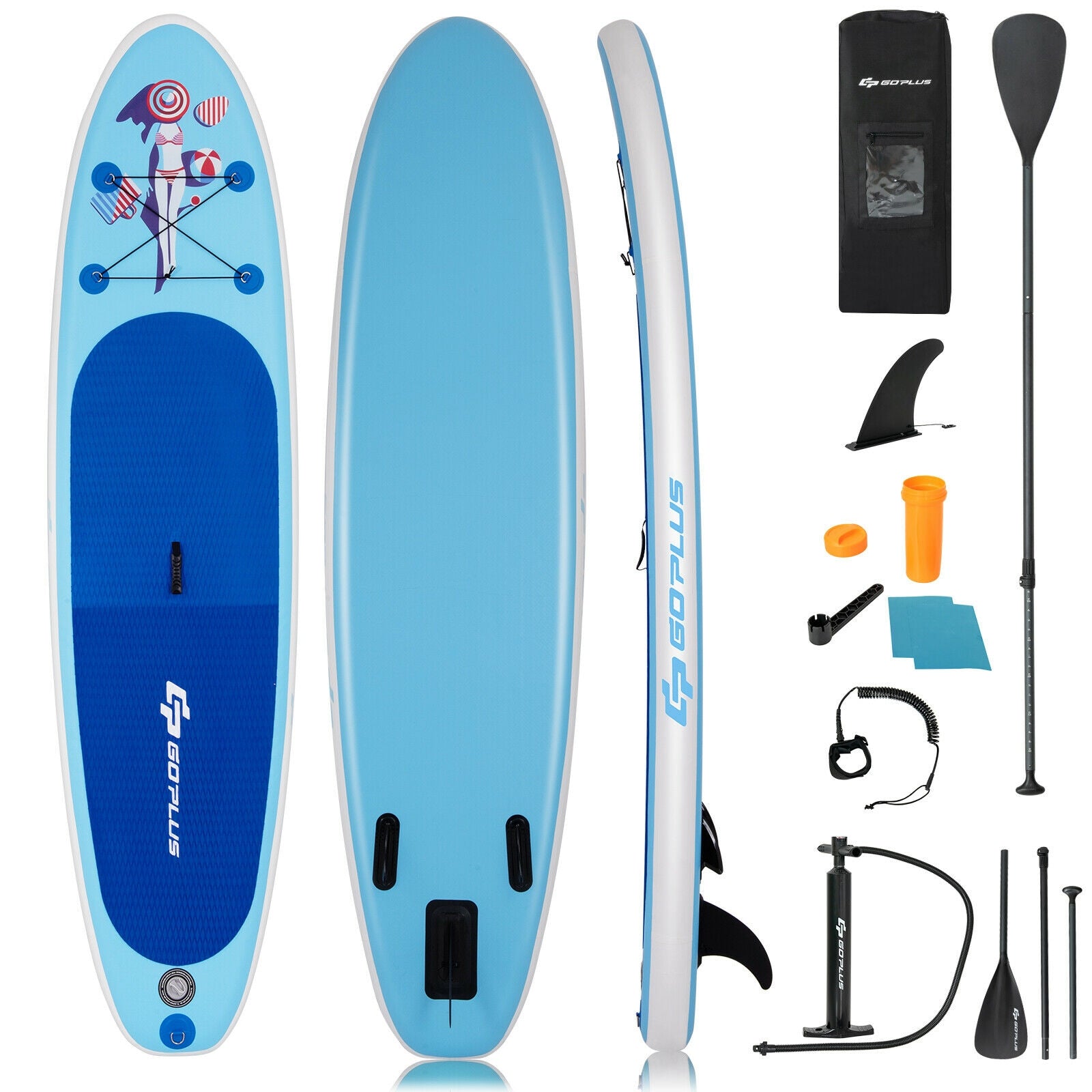 10 Feet Inflatable Stand Up Paddle Board with Adjustable Paddle Pump, Blue Surfing Blue  at Gallery Canada