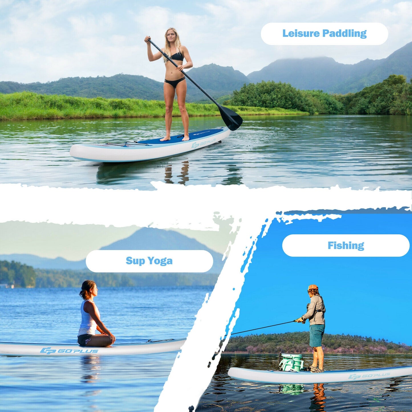 10 Feet Inflatable Stand Up Paddle Board with Adjustable Paddle Pump, Blue Surfing   at Gallery Canada