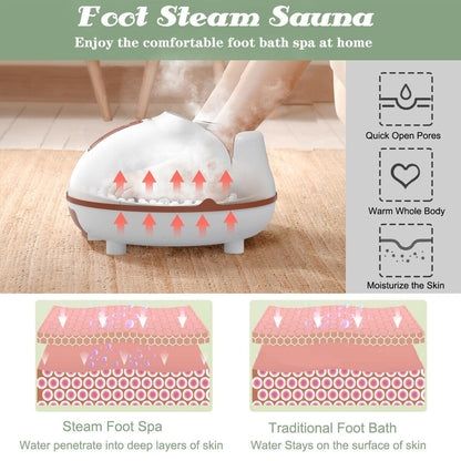 Steam Foot Spa Bath Massager Foot Sauna Care with Heating Timer Electric Rollers, Brown - Gallery Canada