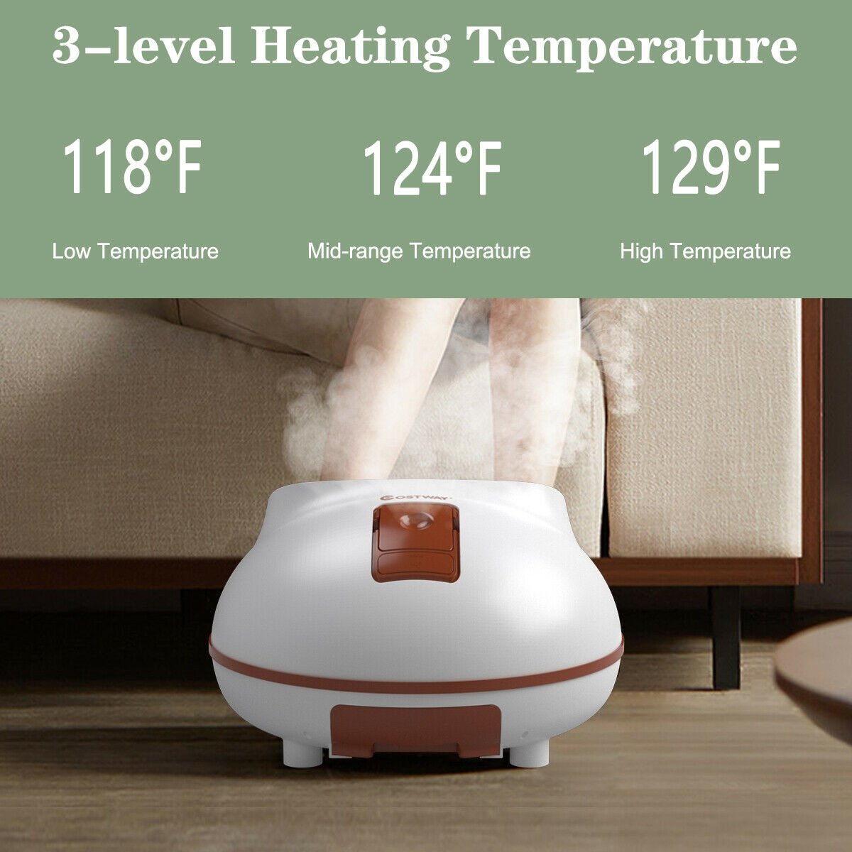 Steam Foot Spa Bath Massager Foot Sauna Care with Heating Timer Electric Rollers, Brown - Gallery Canada