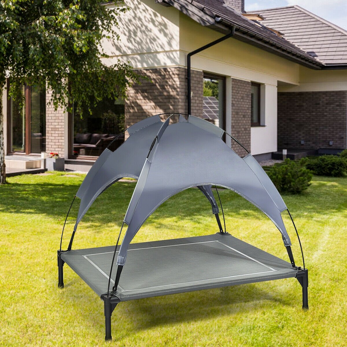 Portable Elevated Outdoor Pet Bed with Removable Canopy Shade-36 Inch, Dark Gray Dog Supplies   at Gallery Canada