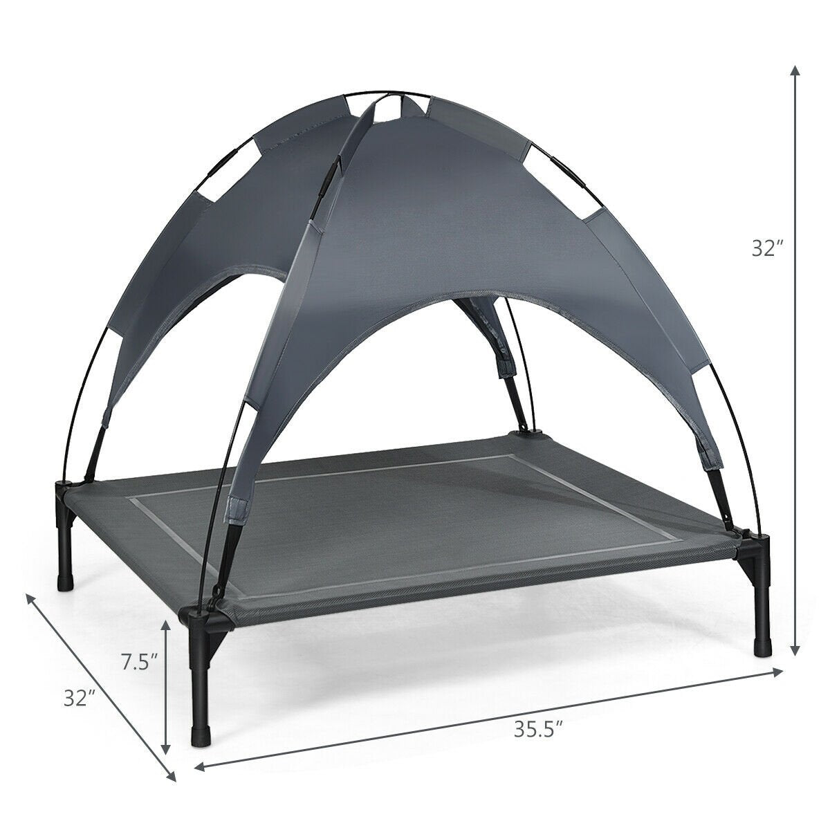 Portable Elevated Outdoor Pet Bed with Removable Canopy Shade-36 Inch, Dark Gray Dog Supplies   at Gallery Canada