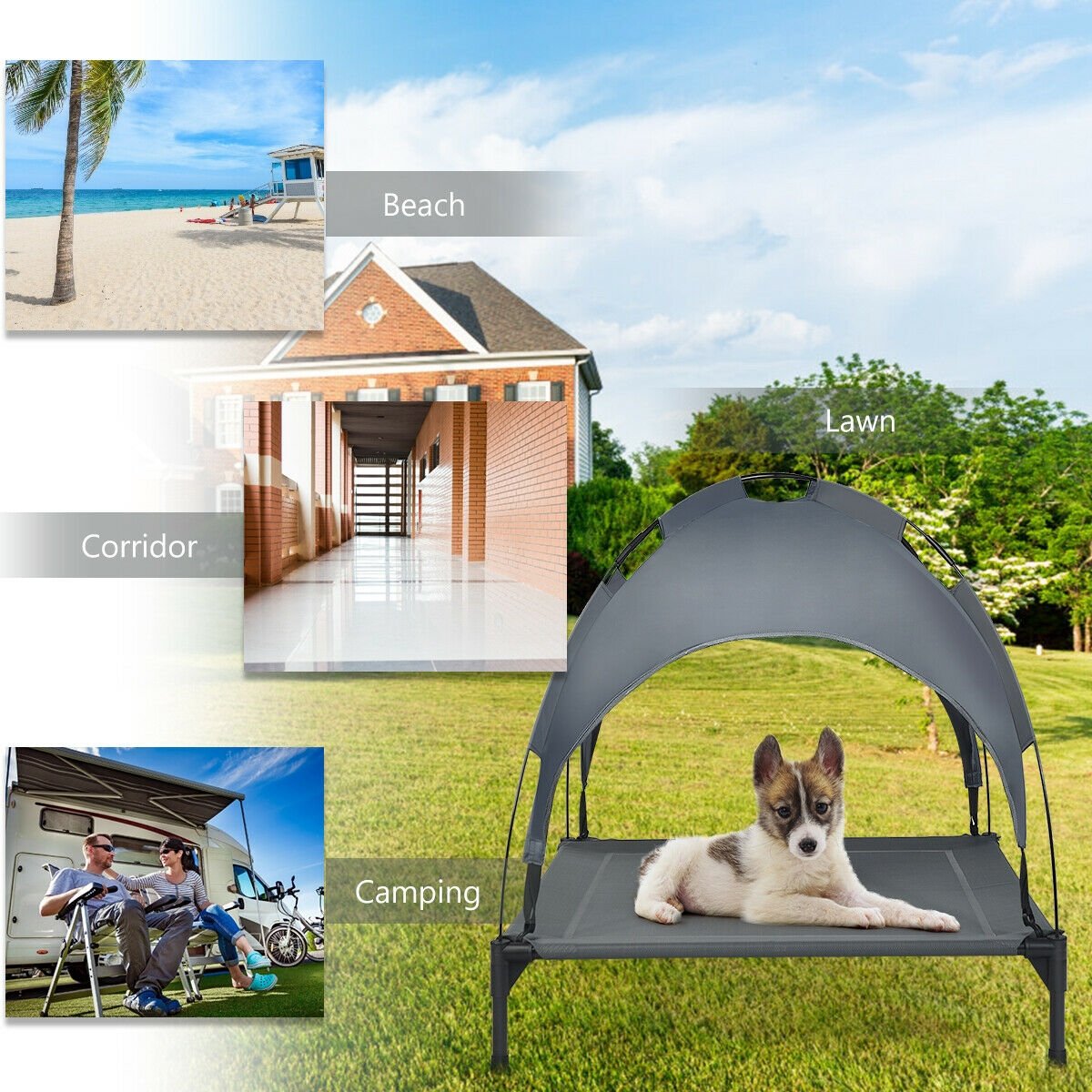 Portable Elevated Outdoor Pet Bed with Removable Canopy Shade-36 Inch, Dark Gray Dog Supplies   at Gallery Canada