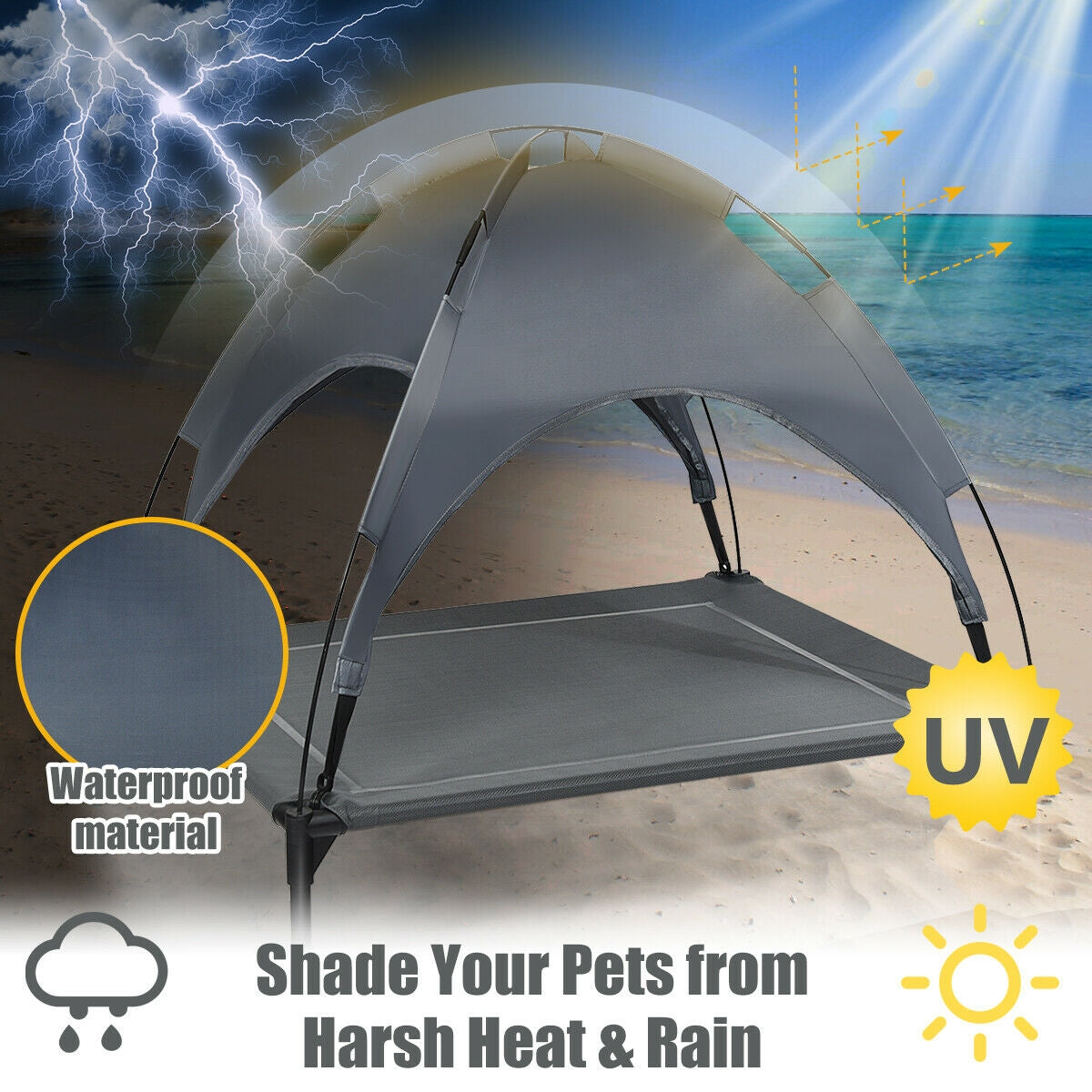 Portable Elevated Outdoor Pet Bed with Removable Canopy Shade-36 Inch, Dark Gray Dog Supplies at Gallery Canada