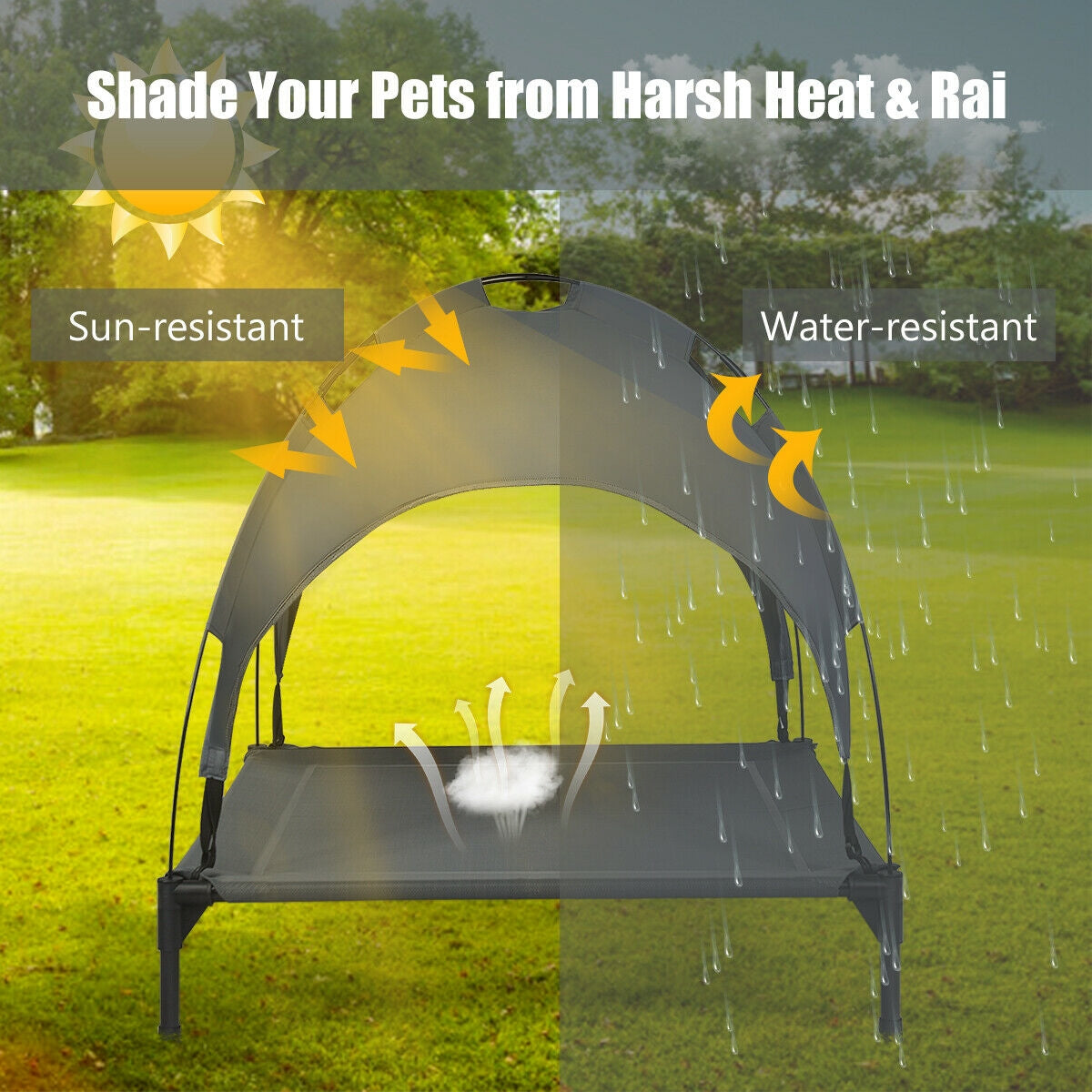 Portable Elevated Outdoor Pet Bed with Removable Canopy Shade-36 Inch, Dark Gray Dog Supplies at Gallery Canada