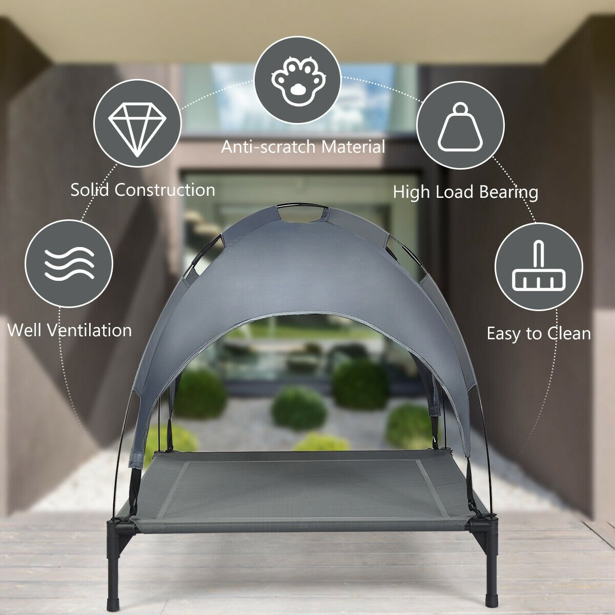 Portable Elevated Outdoor Pet Bed with Removable Canopy Shade-36 Inch, Dark Gray Dog Supplies   at Gallery Canada