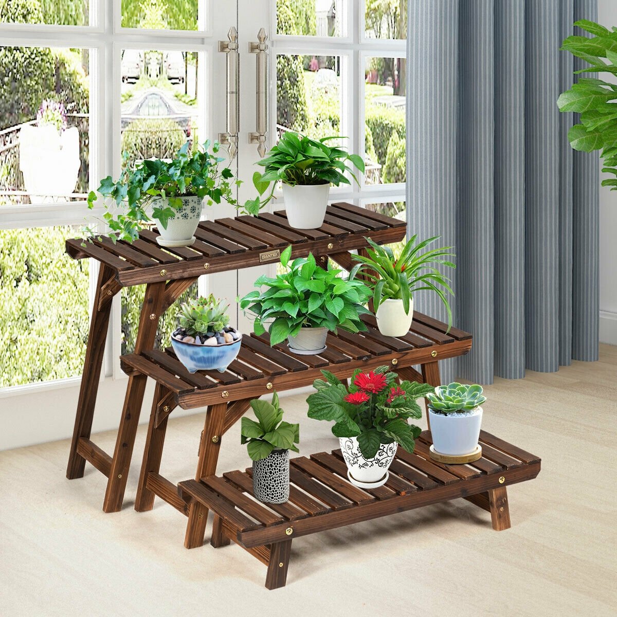 3 Tier Step Design Plant Shelf Rack, Brown - Gallery Canada