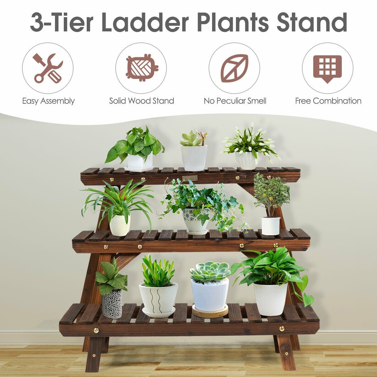 3 Tier Step Design Plant Shelf Rack, Brown - Gallery Canada