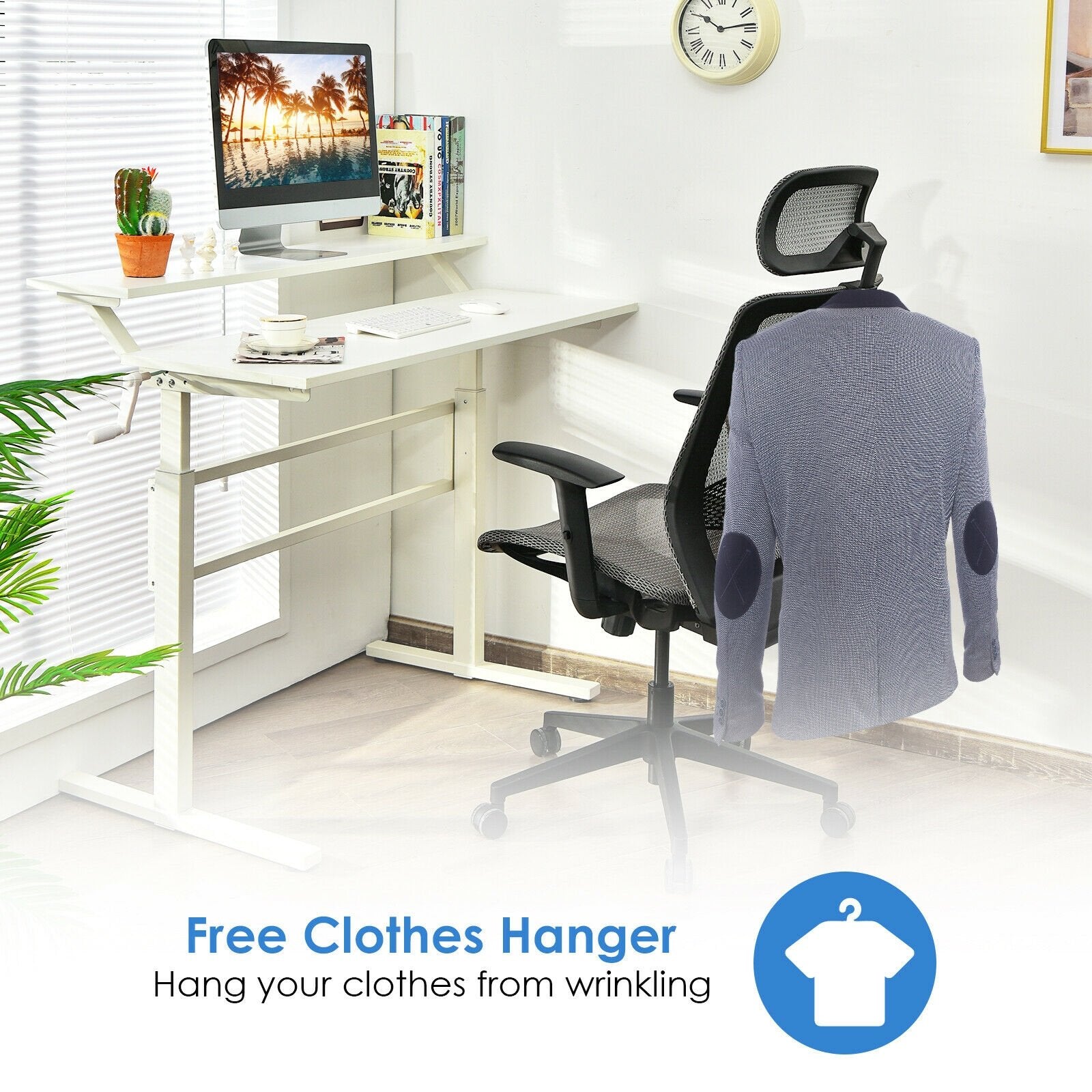 Height Adjustable Ergonomic High Back Mesh Office Chair with Hanger, Gray Ergonomic Chairs   at Gallery Canada