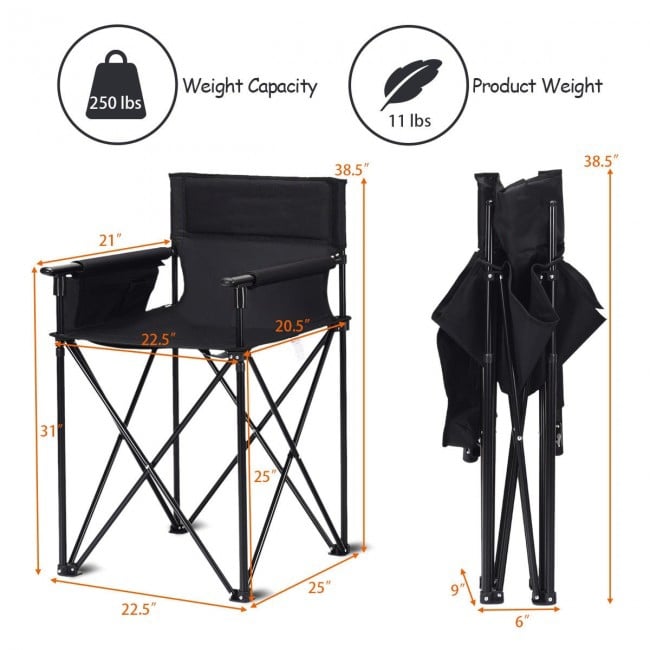 Portable 38 Inch Oversized High Camping Fishing Folding Chair, Black - Gallery Canada