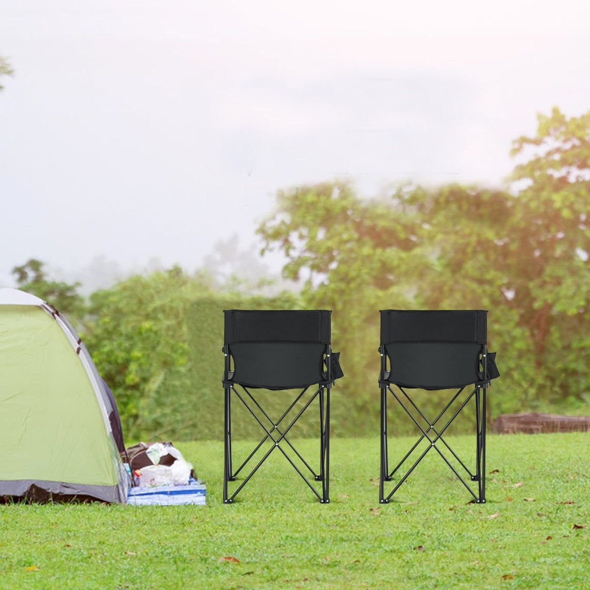 Portable 38 Inch Oversized High Camping Fishing Folding Chair, Black - Gallery Canada