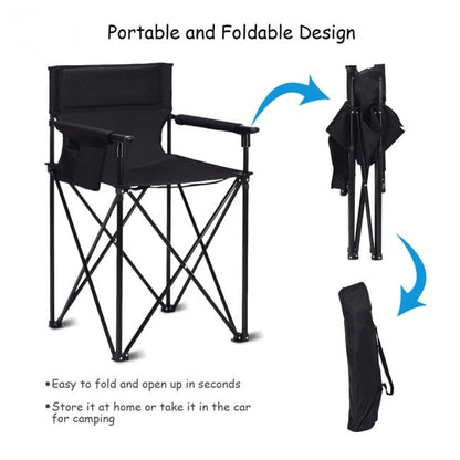 Portable 38 Inch Oversized High Camping Fishing Folding Chair, Black - Gallery Canada