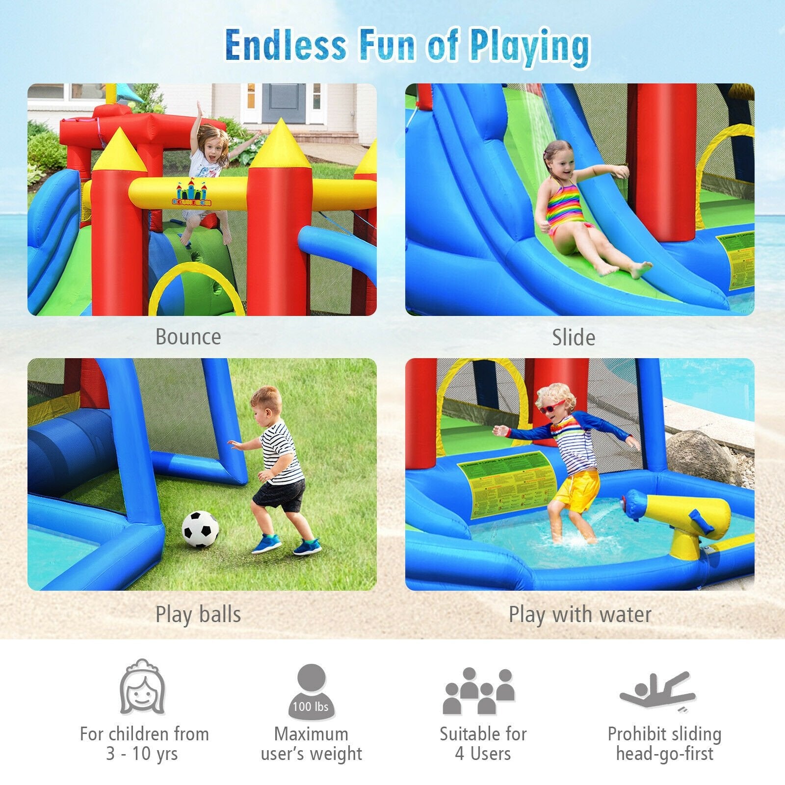 Inflatable Bouncer Bounce House with Water Slide Splash Pool without Blower Bounce House   at Gallery Canada