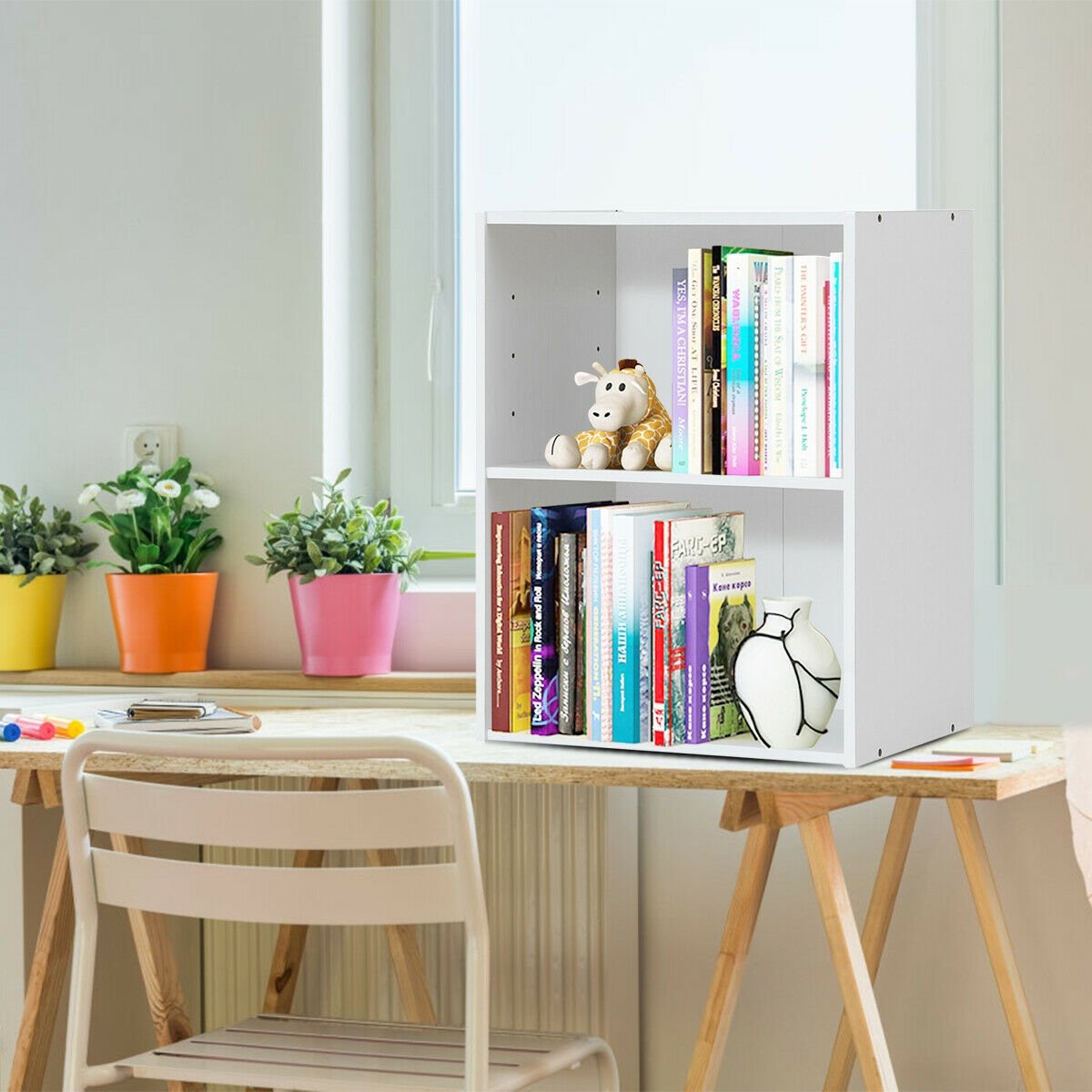 2-Layer Multifunctional Furniture Display Cabinet with Large Capacity Storage Space, White Bookcases at Gallery Canada