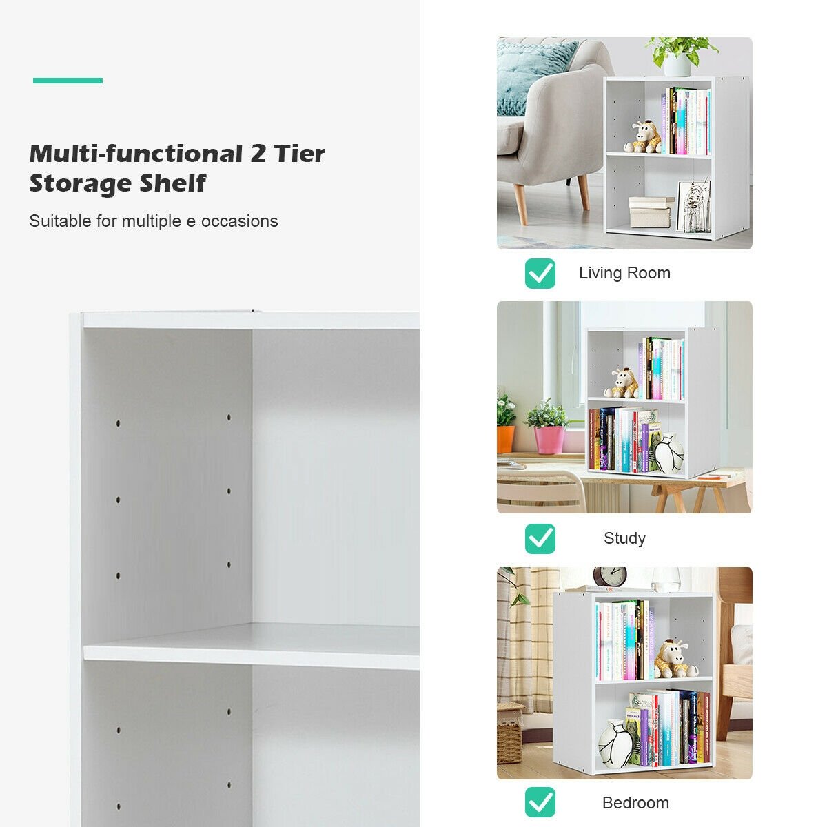 2-Layer Multifunctional Furniture Display Cabinet with Large Capacity Storage Space, White Bookcases at Gallery Canada