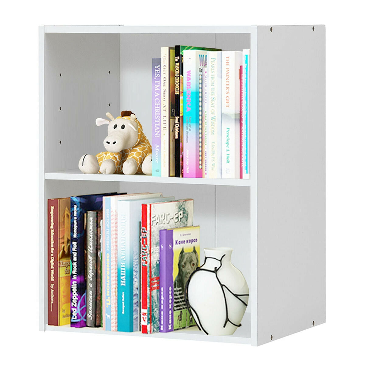 2-Layer Multifunctional Furniture Display Cabinet with Large Capacity Storage Space, White Bookcases at Gallery Canada