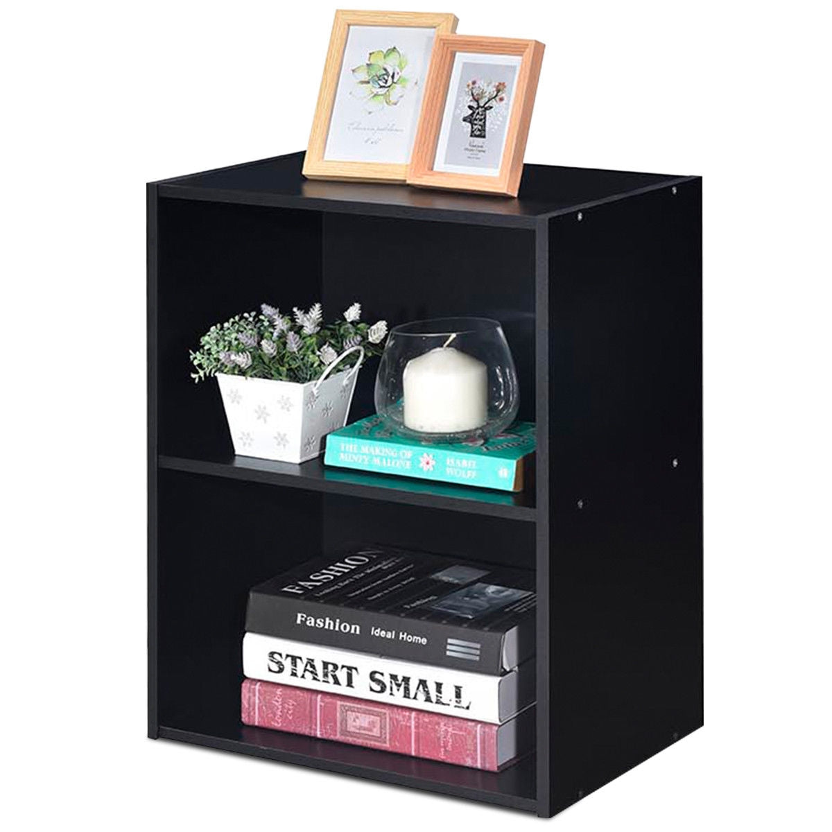 2-Layer Multifunctional Furniture Display Cabinet with Large Capacity Storage Space, Black Bookcases   at Gallery Canada