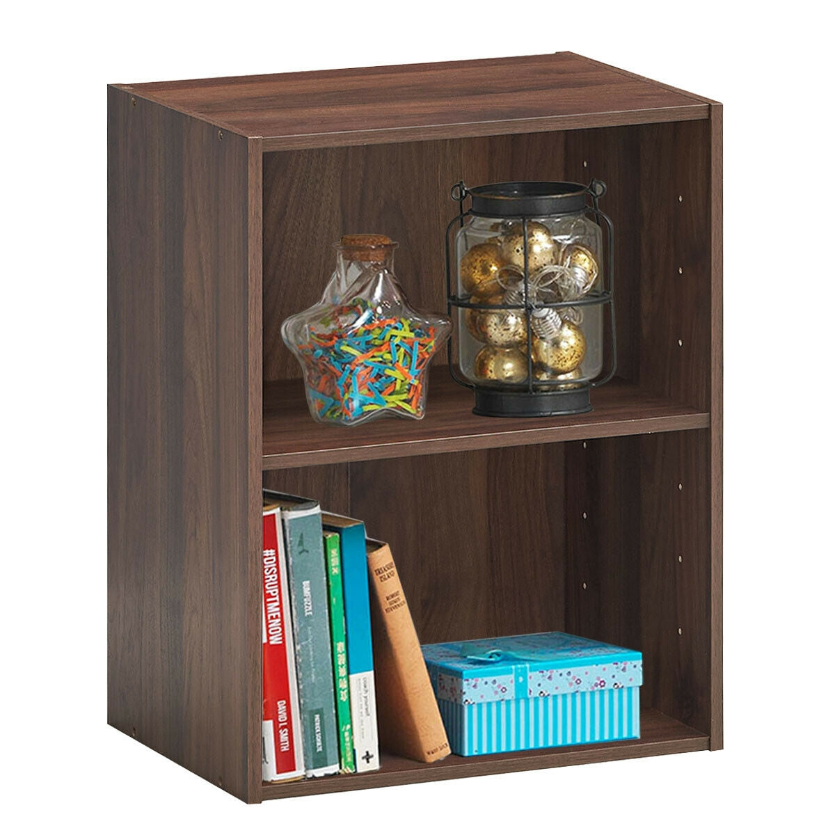 2-Layer Multifunctional Furniture Display Cabinet with Large Capacity Storage Space, Walnut Bookcases at Gallery Canada