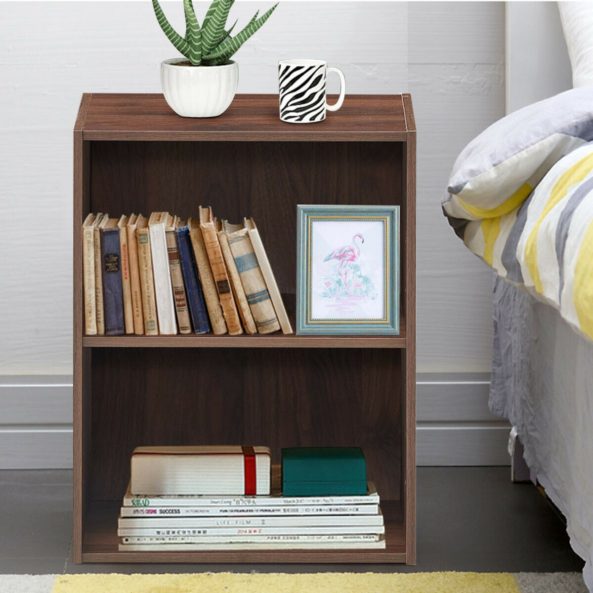 2-Layer Multifunctional Furniture Display Cabinet with Large Capacity Storage Space, Walnut Bookcases at Gallery Canada