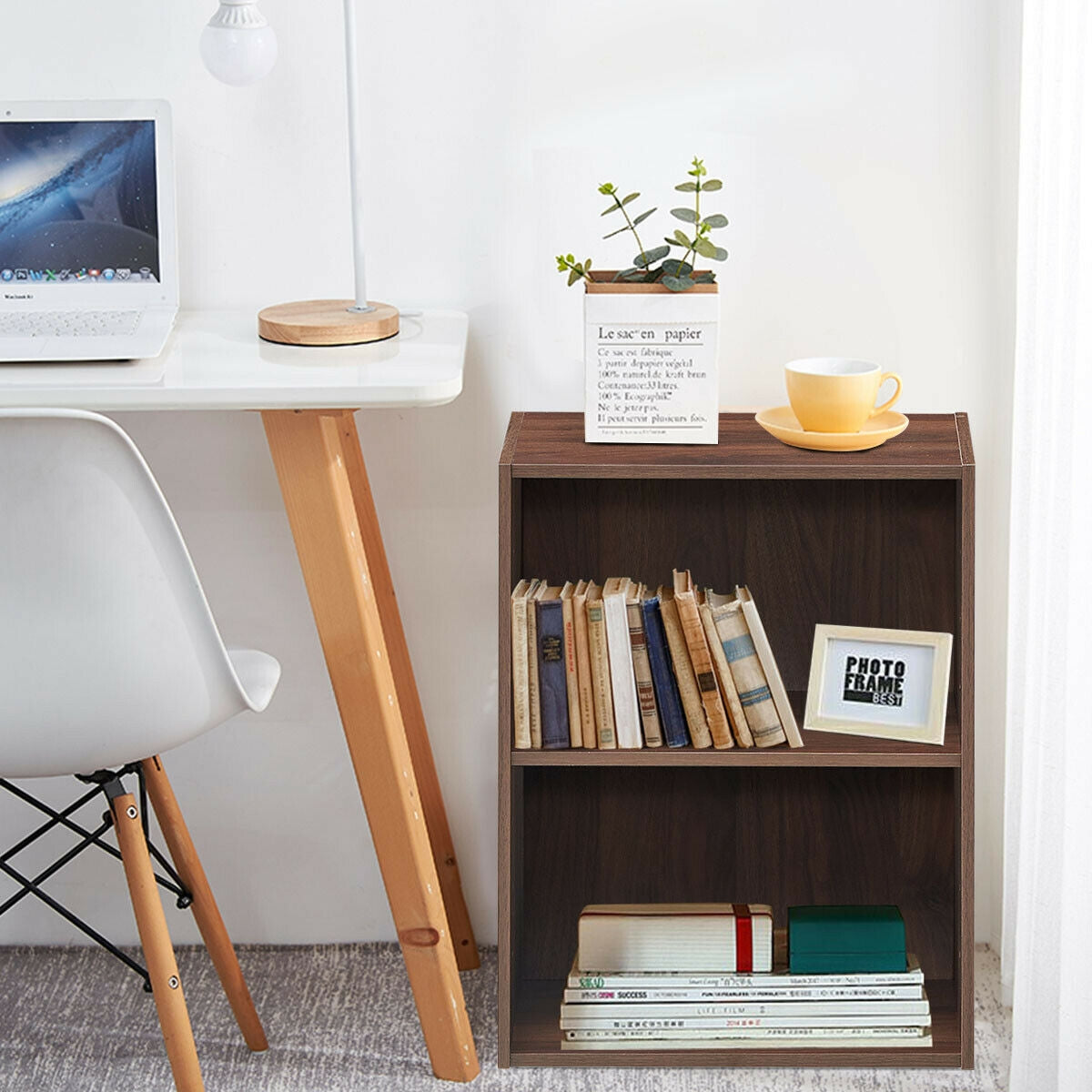 2-Layer Multifunctional Furniture Display Cabinet with Large Capacity Storage Space, Walnut Bookcases at Gallery Canada