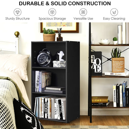 3 Open Shelf Bookcase Modern Storage Display Cabinet, Black Bookcases   at Gallery Canada