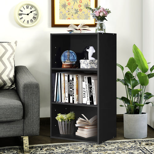 3 Open Shelf Bookcase Modern Storage Display Cabinet, Black