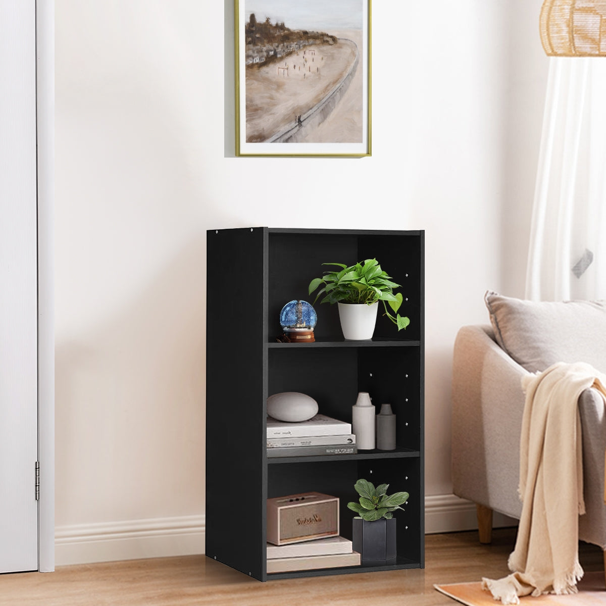 3 Open Shelf Bookcase Modern Storage Display Cabinet, Black Bookcases   at Gallery Canada