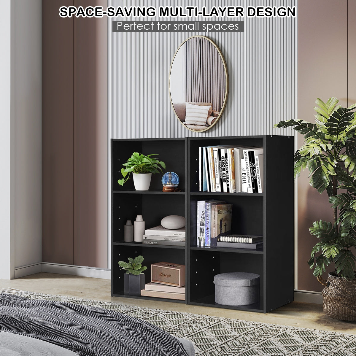 3 Open Shelf Bookcase Modern Storage Display Cabinet, Black Bookcases   at Gallery Canada