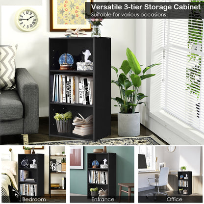 3 Open Shelf Bookcase Modern Storage Display Cabinet, Black Bookcases   at Gallery Canada