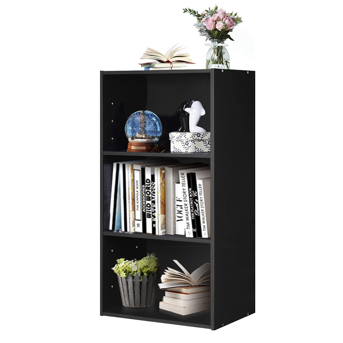 3 Open Shelf Bookcase Modern Storage Display Cabinet, Black Bookcases   at Gallery Canada