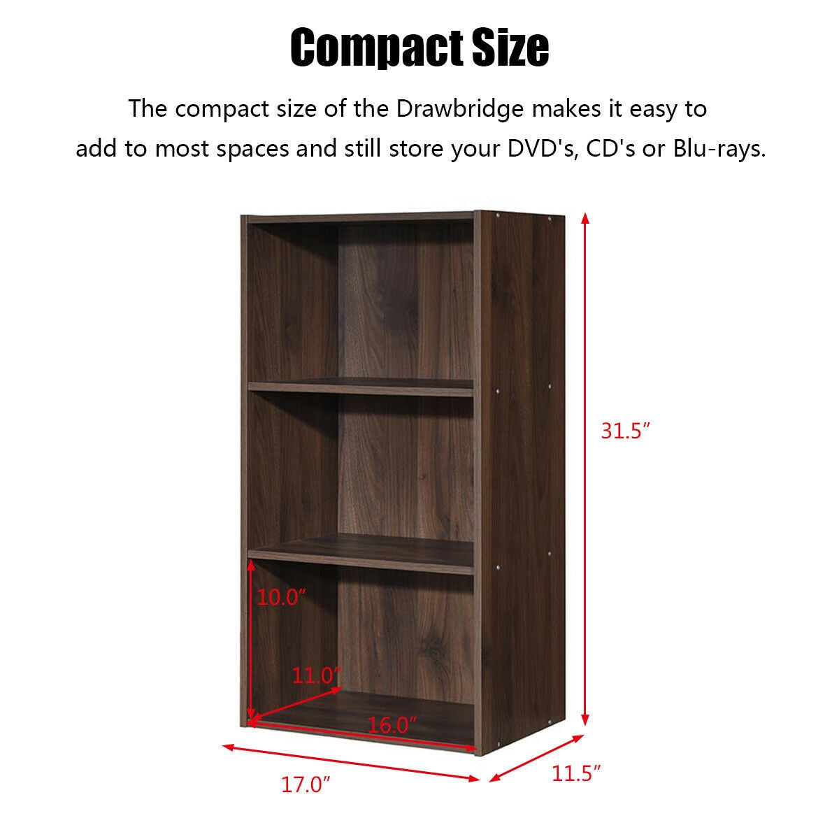 3 Open Shelf Bookcase Modern Storage Display Cabinet, Walnut Bookcases   at Gallery Canada