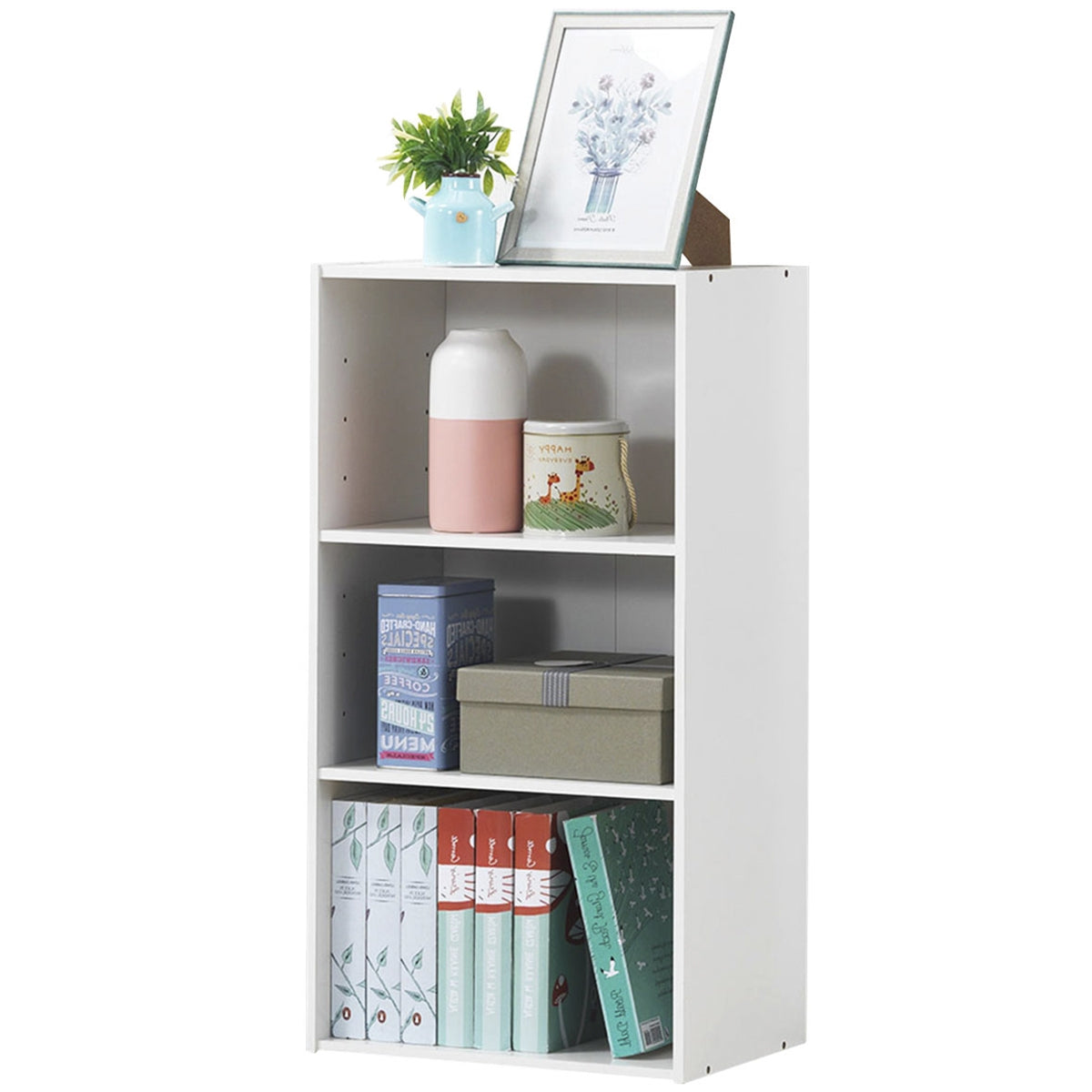 3 Open Shelf Bookcase Modern Storage Display Cabinet, White Bookcases   at Gallery Canada