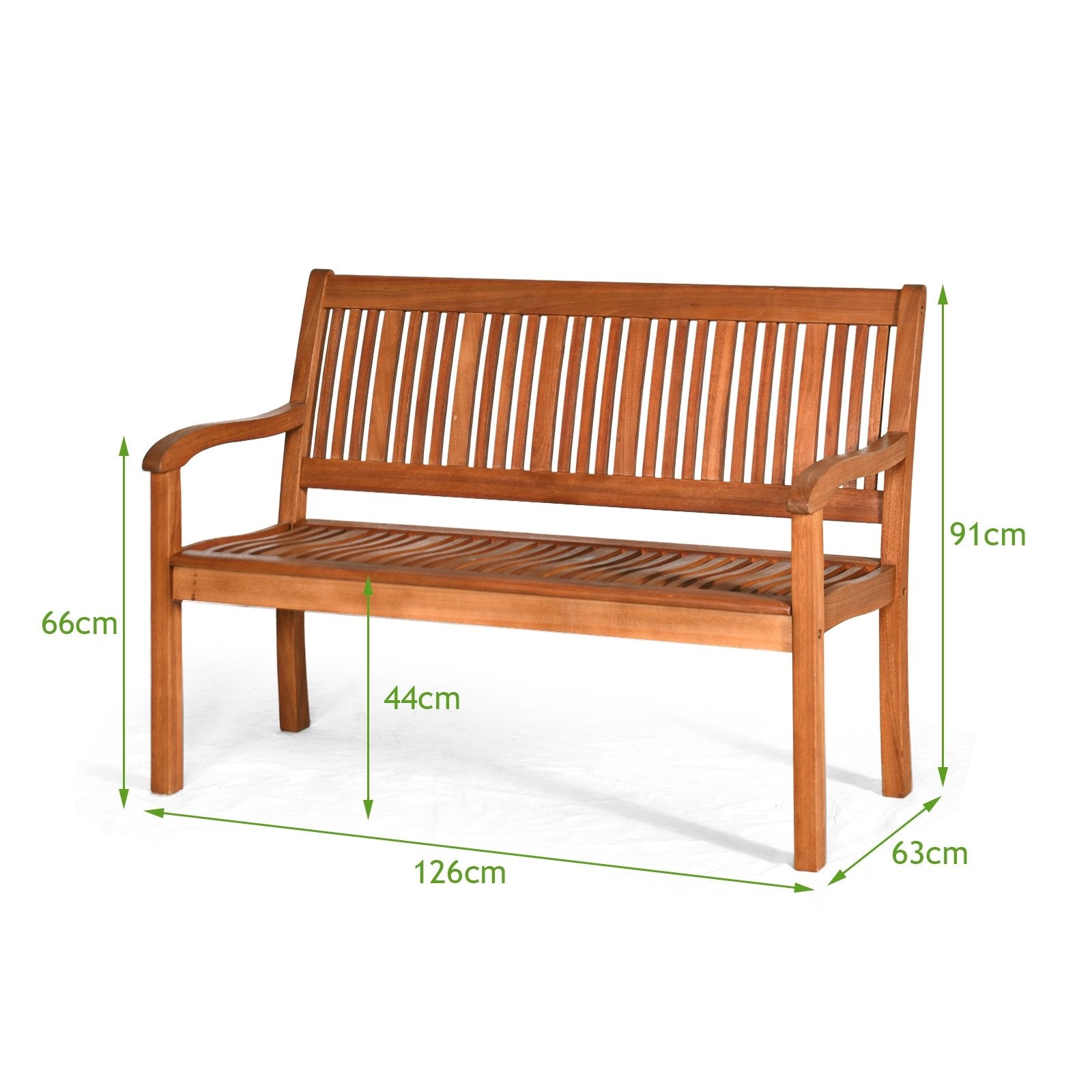 Two Person Solid Wood Garden Bench with Curved Backrest and Wide Armrest, Natural Outdoor Benches   at Gallery Canada