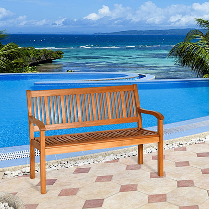 Two Person Solid Wood Garden Bench with Curved Backrest and Wide Armrest, Natural Outdoor Benches   at Gallery Canada