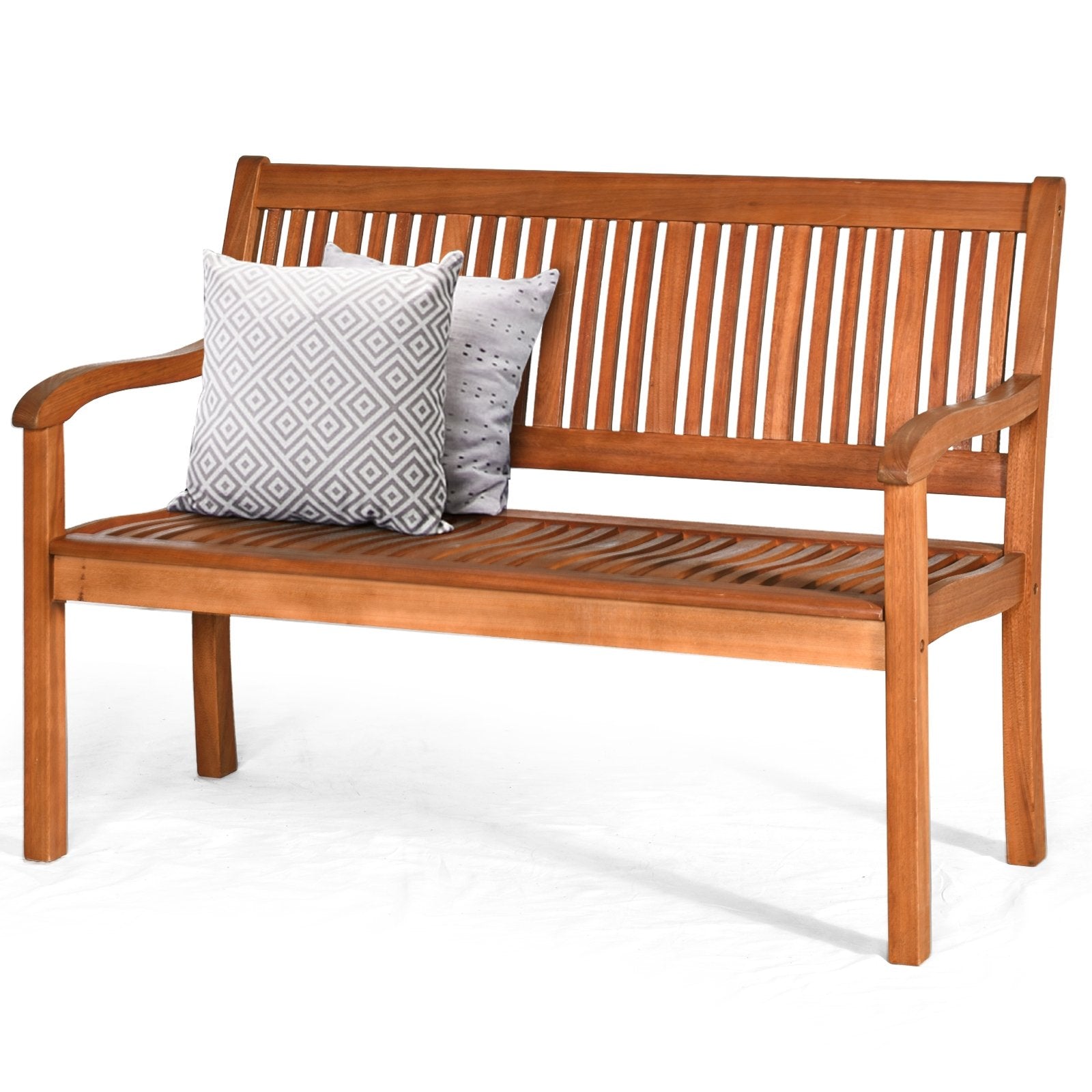 Two Person Solid Wood Garden Bench with Curved Backrest and Wide Armrest, Natural Outdoor Benches   at Gallery Canada