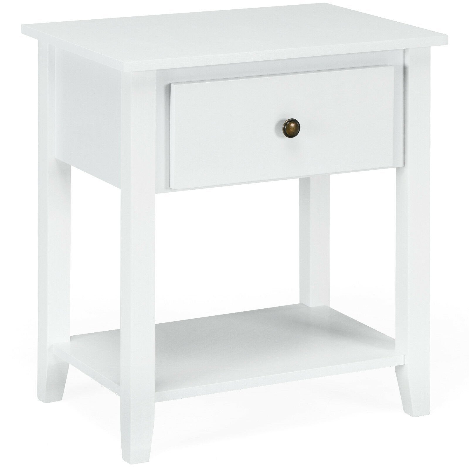 Nightstand with Drawer and Storage Shelf for Bedroom Living Room, White Nightstands   at Gallery Canada