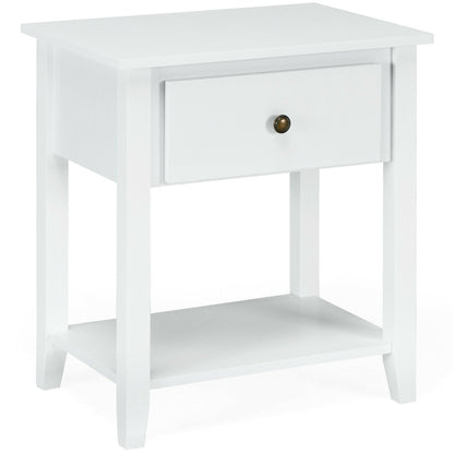 Nightstand with Drawer and Storage Shelf for Bedroom Living Room, White - Gallery Canada