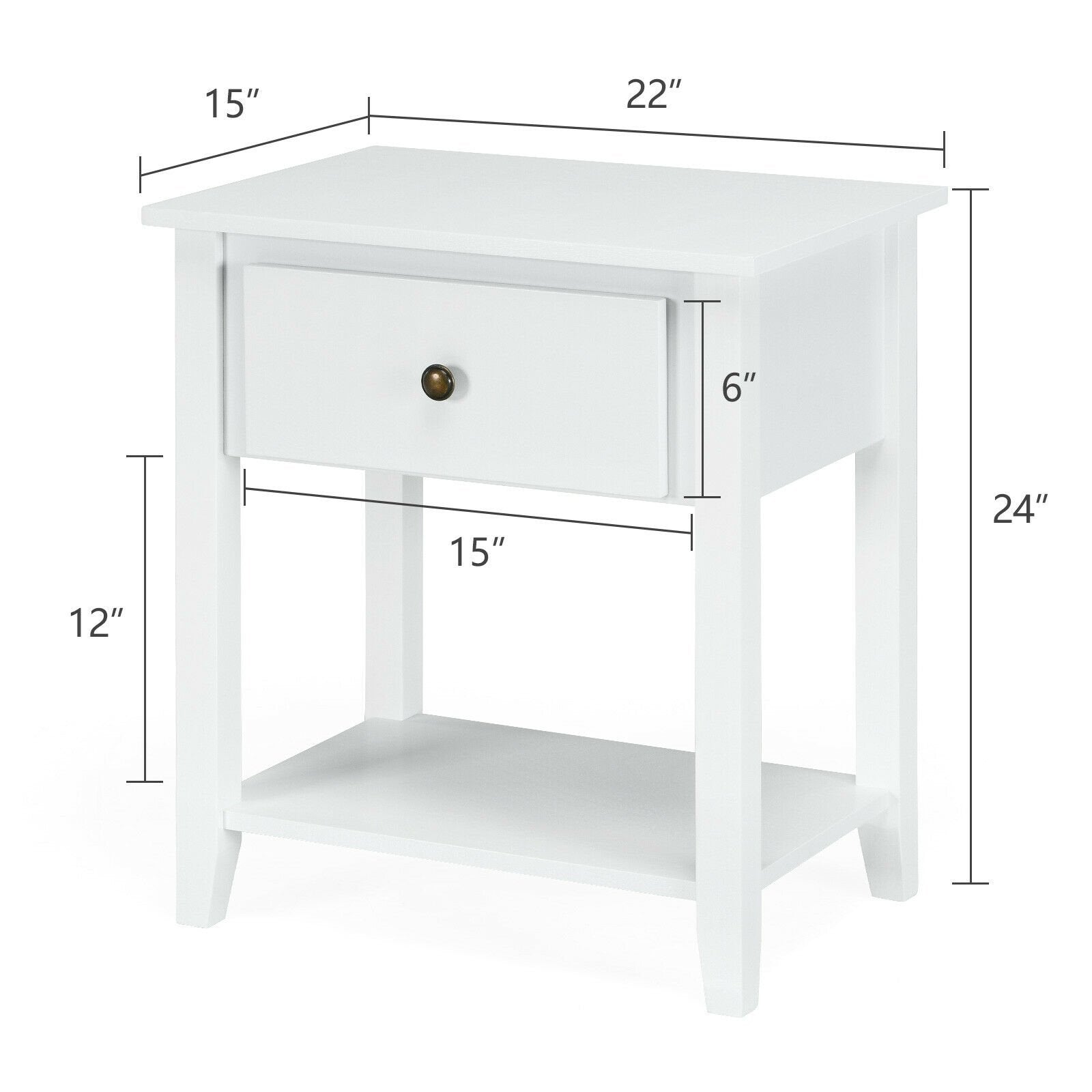 Nightstand with Drawer and Storage Shelf for Bedroom Living Room, White Nightstands   at Gallery Canada