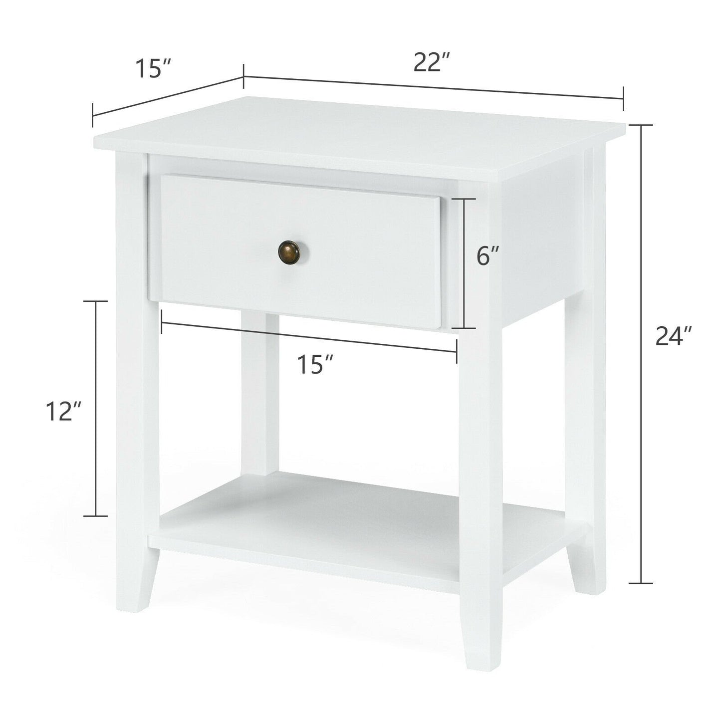 Nightstand with Drawer and Storage Shelf for Bedroom Living Room, White - Gallery Canada