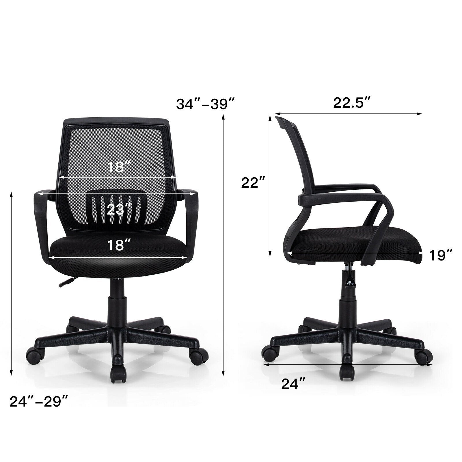 Mid-Back Mesh Height Adjustable Executive Chair with Lumbar Support, Black Mesh Chairs   at Gallery Canada