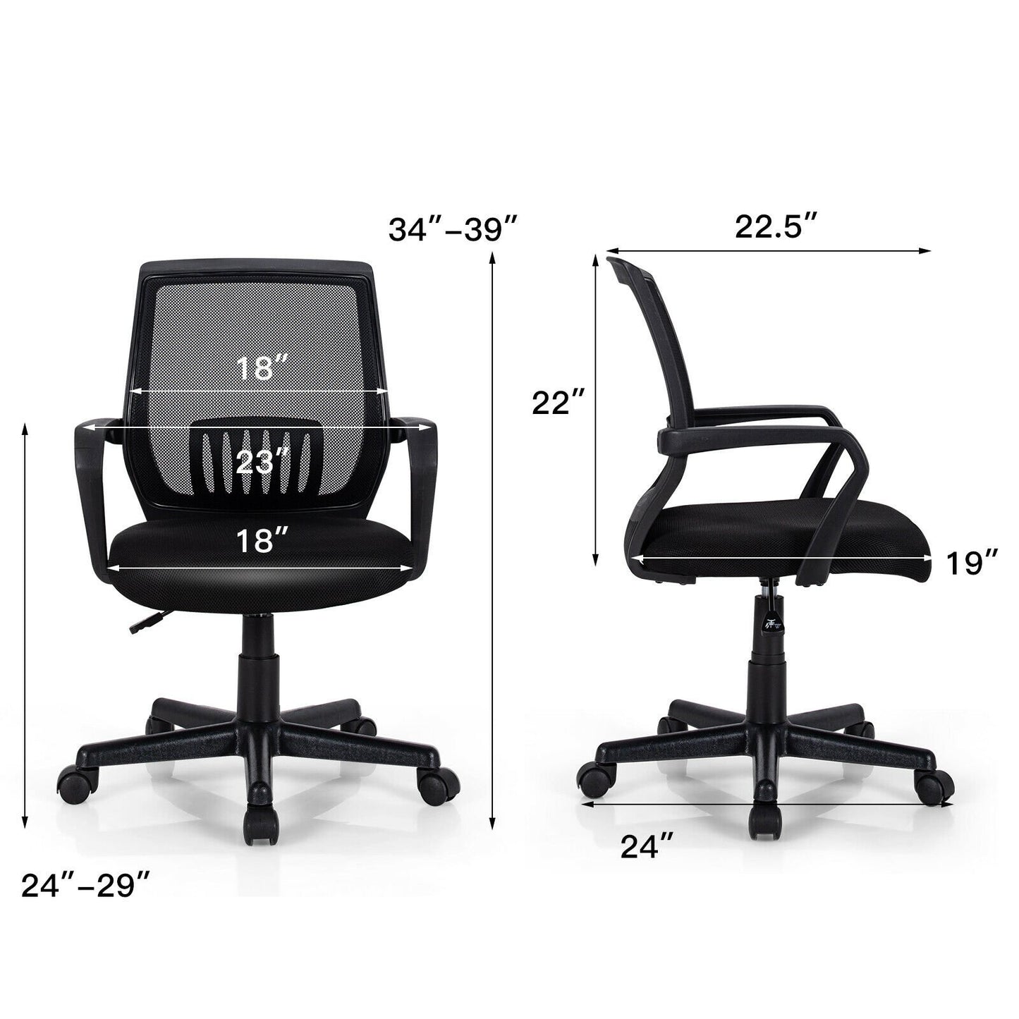 Mid-Back Mesh Height Adjustable Executive Chair with Lumbar Support, Black Mesh Chairs   at Gallery Canada