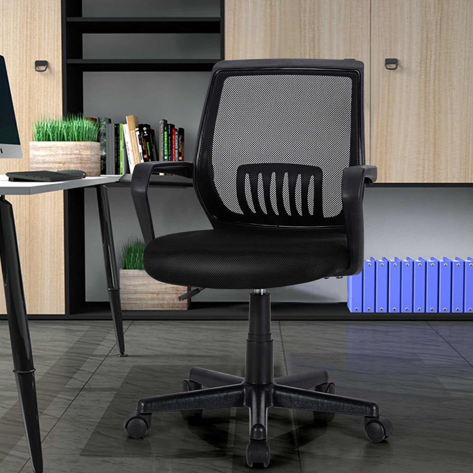 Mid-Back Mesh Height Adjustable Executive Chair with Lumbar Support, Black Mesh Chairs   at Gallery Canada